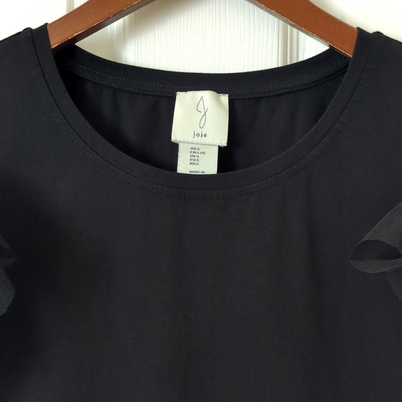 Joie Flirty Ruffled Tiered Tulle Short Sleeve Lightweight Crewneck Top Black L - Picture 2 of 9